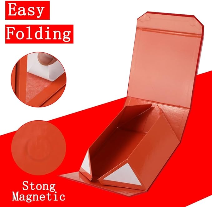 6 Pcs Small Red Gift Box 6x6x3 Inch Magnetic Gift Box Small Magnetic Box with Crinkle Paper Red Small Gift Box with Shredded Paper Luxury Gift Boxes with Lids for Presents-NeatNest
