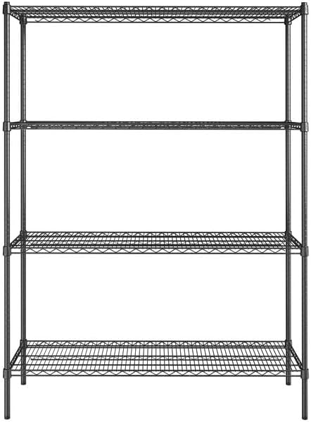 18" x 54" NSF Black Epoxy 4-Shelf Kit with 74" Posts, Heavy Duty Storage Shelving, Wire Shelving Kit, NSF Commercial Storage Rack Unit