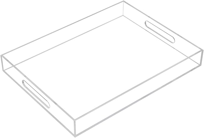 Clear Sturdy Acrylic Serving Tray with Handles-12x16Inch-Serving Coffee,Appetizer,Breakfast,Butler-Kitchen Countertop -Makeup Drawer Organizer-Vanity Table -Ottoman-NeatNest