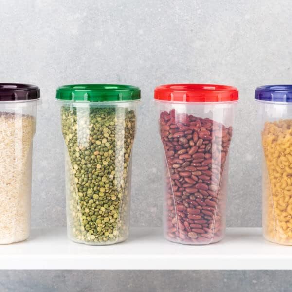 HomeyGear [48 Oz - Purple - 2 Pk] Large Deli Food Storage Screw And Seal Containers 48 Oz Stackable Reusable Mirowave Dishwasher Safe Quality Plastic Twist Cap Canisters 2 Pack