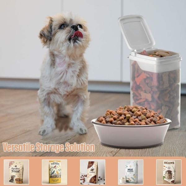 Buddeez Pet Treat Container for Dogs and Cats - 3.5 Quart Flip Top Storage Bin - Bites And Bones Design - Airtight Food Holder-NeatNest