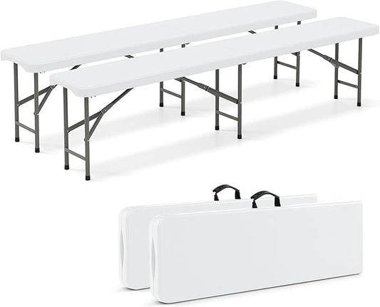 Goplus 6 Feet Plastic Folding Bench, 2 Pack Portable Foldable Bench Seat with 1320 LBS Capacity, HDPE Thickened Long Seat with Handle & Lock, for Outside Picnic Party Camping Dining Soccer Events-NeatNest