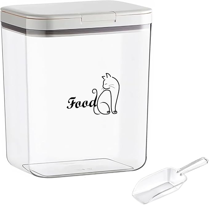 Airtight Cat Food Storage Container | 6.0 Qt/5.5 L Dry Cat Food Bin With Food Scoop |Hold up to 4~5lbs of Pet Food or Kibble|Clear BPA Free-NeatNest