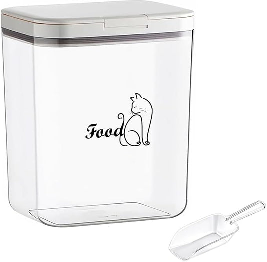 Airtight Cat Food Storage Container | 6.0 Qt/5.5 L Dry Cat Food Bin With Food Scoop |Hold up to 4~5lbs of Pet Food or Kibble|Clear BPA Free-NeatNest
