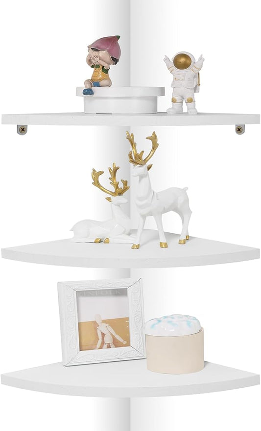 Joiishom Corner Wall Shelf Set of 3, Floating Corner Shelves for Wall, Rustic Wood Wall Storage Display Shelves for Living Room Bedroom Bathroom Kitchen (Round Edge-White)-NeatNest