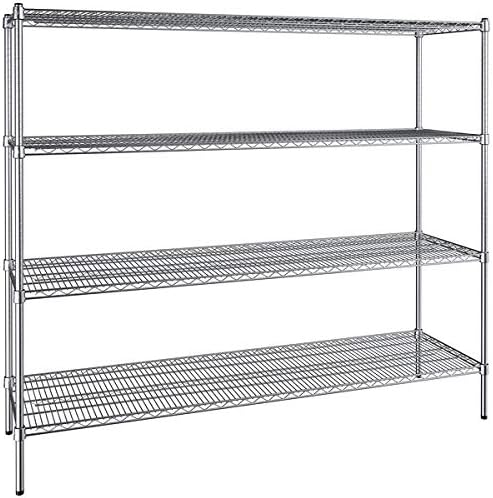 21" x 72" NSF Chrome 4-Shelf Kit with 64" Posts, Heavy Duty Storage Shelving, Wire Shelving Kit, NSF Commercial Storage Rack Unit