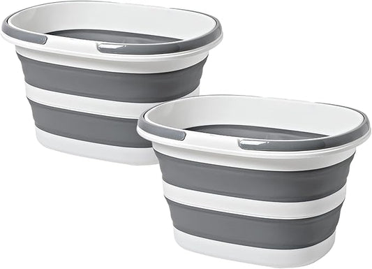 Large Collapsible Bucket 16L Two-Pack - Upgraded, Lightweight & Portable Water Bucket for House Cleaning, Camping, Storage - Space-Saving & Multiuse Cleaning Mop Bucket - Grey (2 Pack)-NeatNest