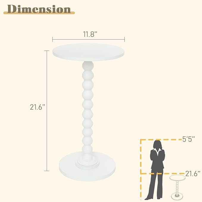 Round Side Table, Small Drink Table for Small Spaces, Modern Accent End Table Nightstand with Solid Wood Leg for Living Room, Bedroom, Corners, and Office (White)