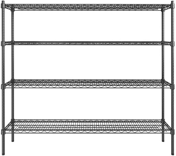 14" x 60" NSF Black Epoxy 4-Shelf Kit with 54" Posts, Heavy Duty Storage Shelving, Wire Shelving Kit, NSF Commercial Storage Rack Unit