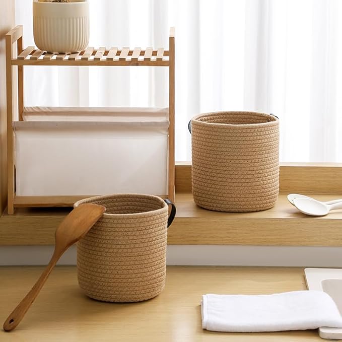 2-Pack Jute Rope Wall Baskets,small Woven Fern Storage Hanging Rope Basket,Bohe Storage Basket for Organizing Daily Essentials Flower Plants Wall Basket Decor