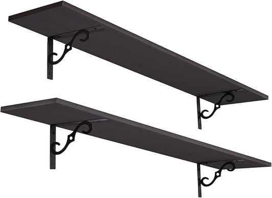 DINZI LVJ Long Wall Shelves, 55.1" Large Floating Shelves Set of 2, Wide Display Shelf Wall Mounted with Brackets, Easy Hanging for Living Room, Toilet, Office, Bedroom, Espresso-NeatNest