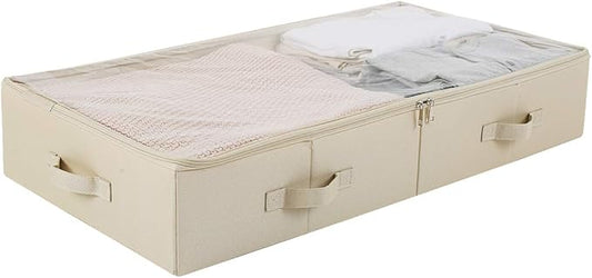 31.5"(85cm) Length Spacious Visible Lidded Under Bed Storage Bins for Shoes, Blankets, Toys Organization Containers, Wedding Dress Storage Box, Beige-NeatNest
