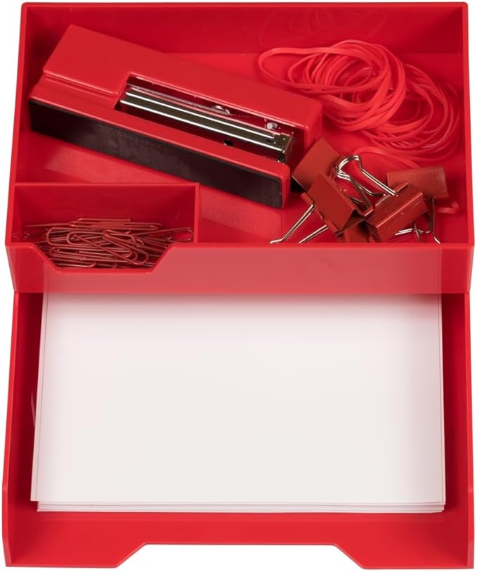 JAM Paper Stackable Half Desk Trays - Red - Office & Desk Supply Organizer Top Tray - Sold Individually-NeatNest
