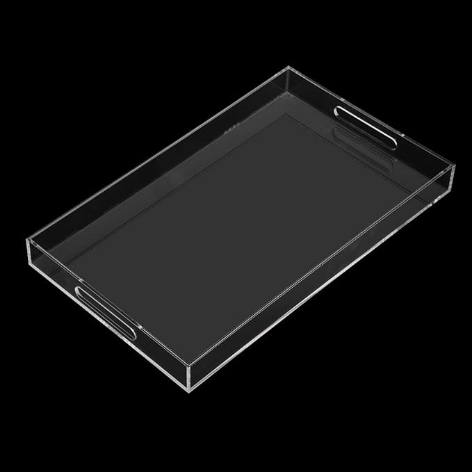 Clear Sturdy Acrylic Serving Tray with Handles-12x20Inch-Serving Coffee,Appetizer,Breakfast,Butler-Kitchen Countertop Makeup Drawer Organizer-Vanity Table Ottoman Tray-Decorative Tray-NeatNest
