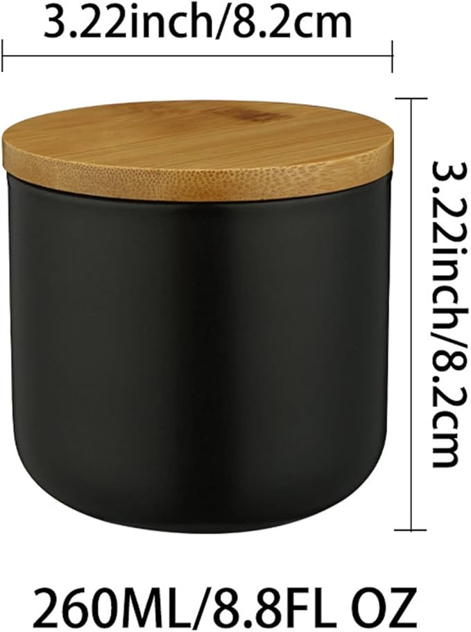 Ceramic Food Storage Jar Canister Modern Design Food Canisters with Airtight Seal Bamboo Lid, Loose Tea Coffee Spice Nuts Snacks Storage Jar Canister (Black 8.79oz/260ml)-NeatNest