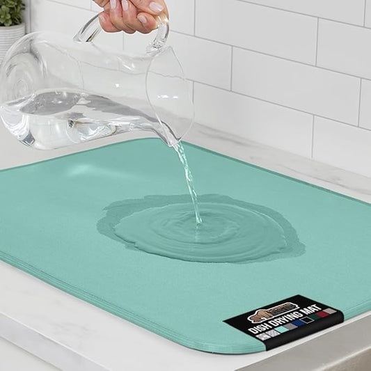 GORILLA GRIP Ultra Water Absorbent Microfiber Dish Drying Mat, Quick Dry Thick Mesh, Slip Resistant Pad for Sink Dishes or Under Rack, Kitchen Counter Accessories, 16x18, Machine Wash Mats, Mint