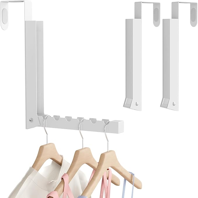 2 Pack Over The Door Hanger, Folding Over The Door Drying Rack for Laundry,Overdoor Hanger Hook Coat Rack,Portable Small Clothes Drying Rack for Dorm, White