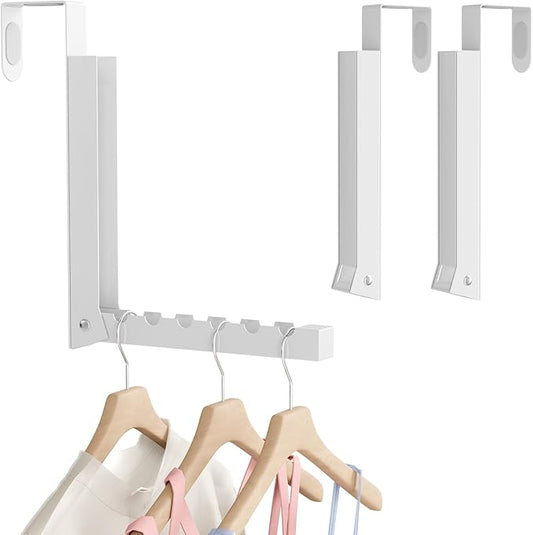 2 Pack Over The Door Hanger, Folding Over The Door Drying Rack for Laundry,Overdoor Hanger Hook Coat Rack,Portable Small Clothes Drying Rack for Dorm, White