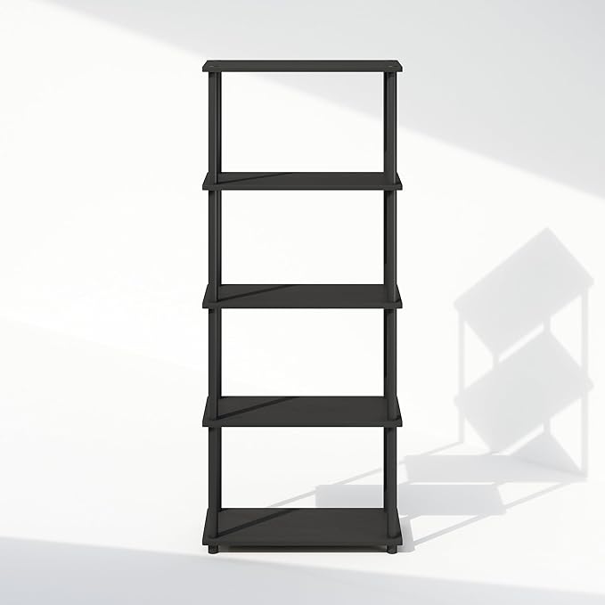 Furinno Turn-N-Tube 5-Tier Multipurpose Compact Bookcase, Americano/Black-NeatNest