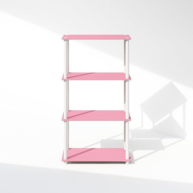 Furinno Turn-N-Tube 4-Tier Multipurpose Bookshelf, Bookcase, Pink/White-NeatNest