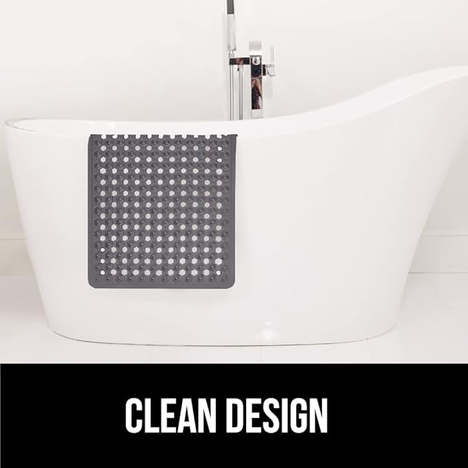 GORILLA GRIP Patented Bath Tub Shower Mat, Machine Washable Bathtub Floor Liner Mats, Suction Cups and Drain Holes to Keep Tubs Clean, Soft on Feet, Bathroom Essentials, 35x16 Inch, Charcoal Opaque-NeatNest