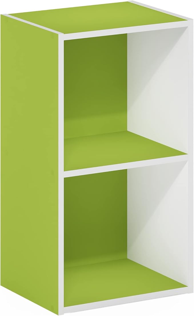 Furinno Luder Bookcase / Book / Storage, 2-Tier Cube, Green/White-NeatNest