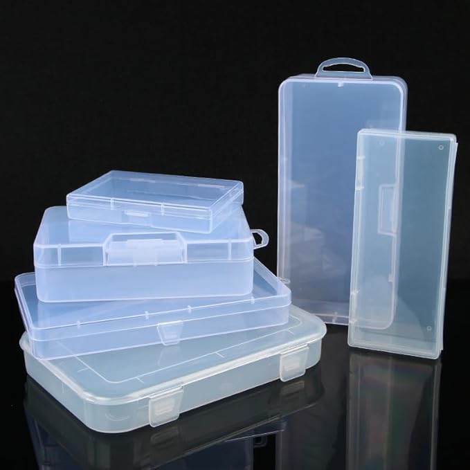 4Pcs Clear Polypropylene Rectangle Mini Storage Containers Box with Hinged Lid for Card,Storage Accessories,Crafts,Screws,Drills,Battery (4.8" x 2.9" x 0.67")-NeatNest