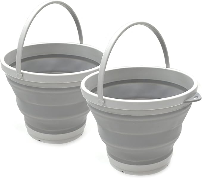 SAMMART 7L (1.8 Gallon) Set of 2 Collapsible Plastic Bucket - Foldable Round Tub - Portable Fishing Water Pail - Space Saving Outdoor Waterpot, Size 28cm Dia (2, Grey)-NeatNest