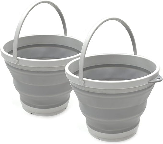 SAMMART 7L (1.8 Gallon) Set of 2 Collapsible Plastic Bucket - Foldable Round Tub - Portable Fishing Water Pail - Space Saving Outdoor Waterpot, Size 28cm Dia (2, Grey)-NeatNest
