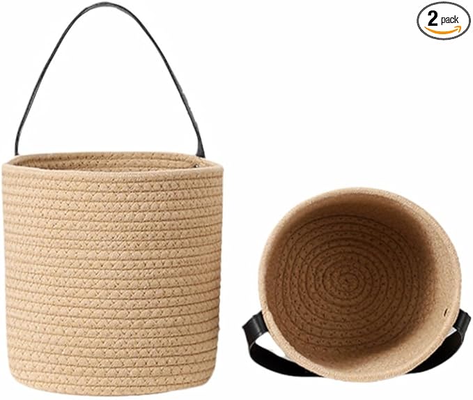 2-Pack Jute Rope Wall Baskets,small Woven Fern Storage Hanging Rope Basket,Bohe Storage Basket for Organizing Daily Essentials Flower Plants Wall Basket Decor
