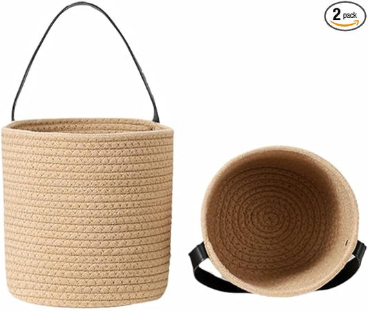 2-Pack Jute Rope Wall Baskets,small Woven Fern Storage Hanging Rope Basket,Bohe Storage Basket for Organizing Daily Essentials Flower Plants Wall Basket Decor