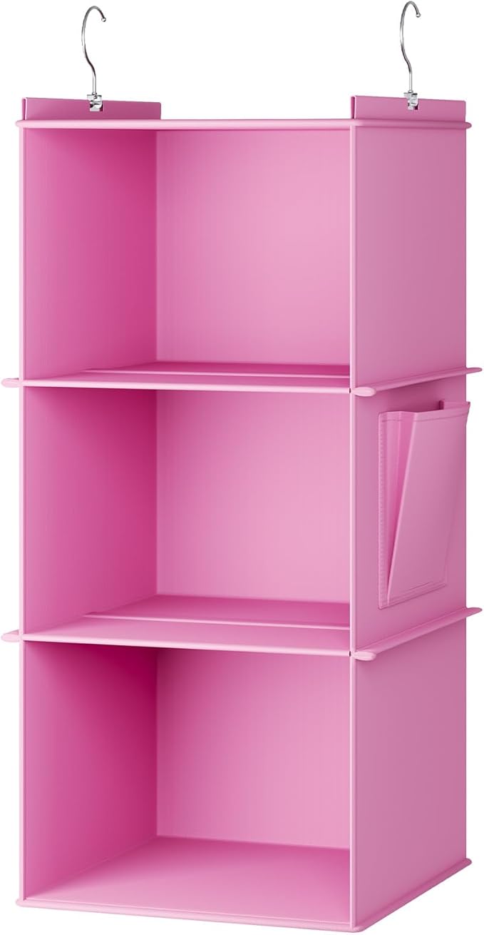Hanging Closet Organizer, 3-Shelf Closet Hanging Storage Shelves, Light Pink-NeatNest