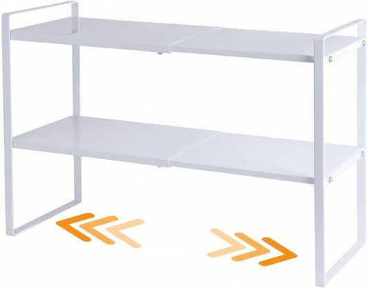 2-Tier Expandable Organizer Shelf for Kitchen Cabinet, Countertop, Pantry & Under-Sink Storage(White)-NeatNest