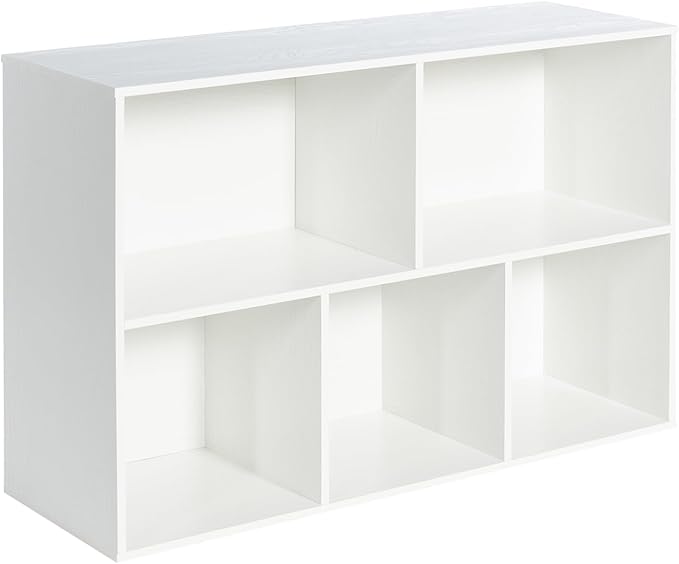 Wooden 5-Cube Storage Organizer with Closed Back Panel, 11in Cube Shelf Opening, Bookshelf, Display Shelf,Closet Cabinet for Home and Office,Embossed White