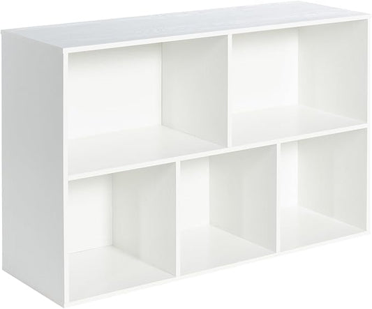 Wooden 5-Cube Storage Organizer with Closed Back Panel, 11in Cube Shelf Opening, Bookshelf, Display Shelf,Closet Cabinet for Home and Office,Embossed White