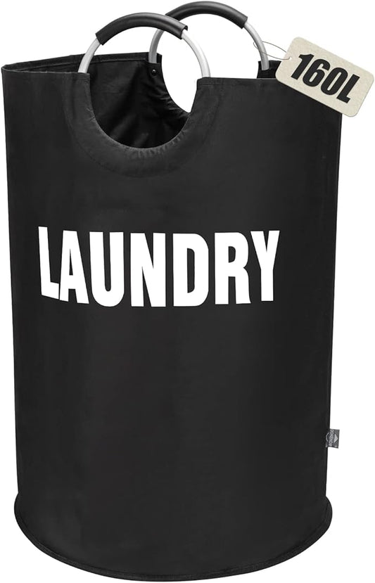 DOKEHOM 160L XX-Large Laundry Basket (7 Colors), Collapsible Laundry Bag, Foldable Laundry Hamper, Folding Washing Bin (Black, XXL)-NeatNest