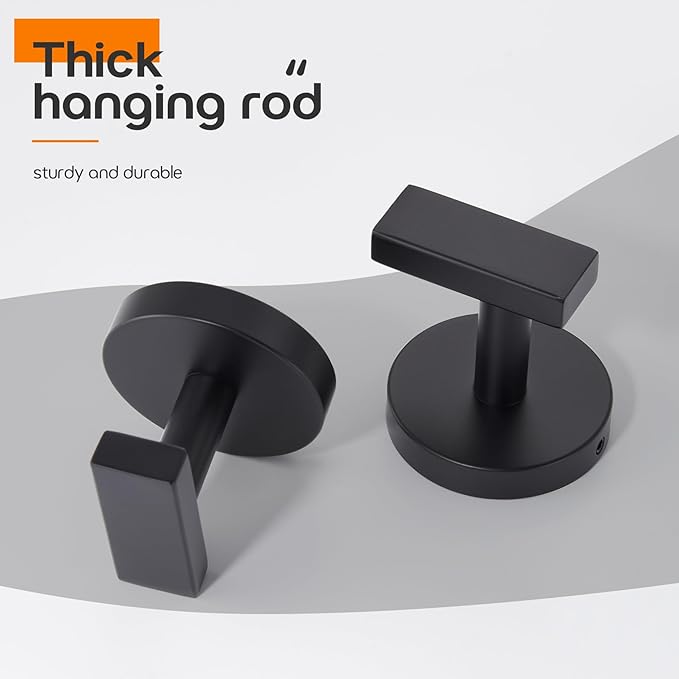 Robe Hook Matte Black Bath Towel Hooks Stainless Steel Wall Hooks for Bathroom Kitchen Closet Garage Door Hanger 2 Pack, AN1001MB-P2