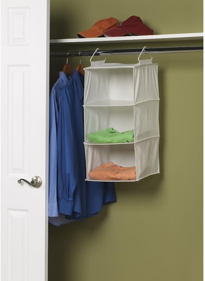 Household Essentials 311342 Hanging Closet Organizer | 3 Pocket Shelves | Natural Canvas-NeatNest