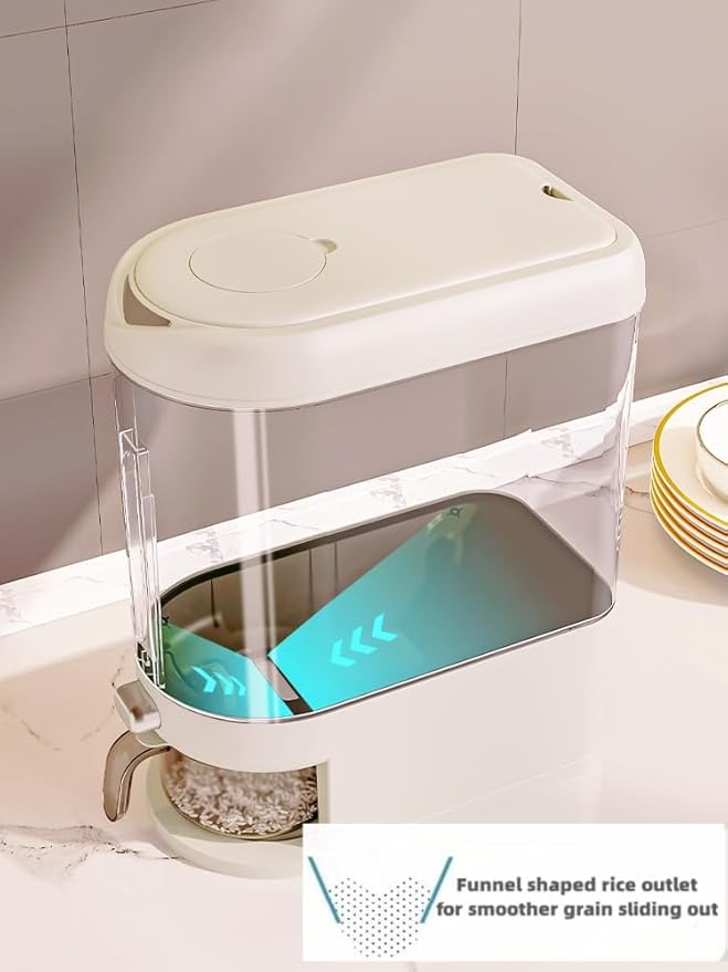 Rice Dispenser Cereal Dry Food Storage Containers with Measuring Cup and Water Filter Cover,Moisture Proof Airtight Food Dispenser Bucket for Rice,Corn,Coffee Bean,Grain,Soybean and Oatmeal,White,12LB-NeatNest
