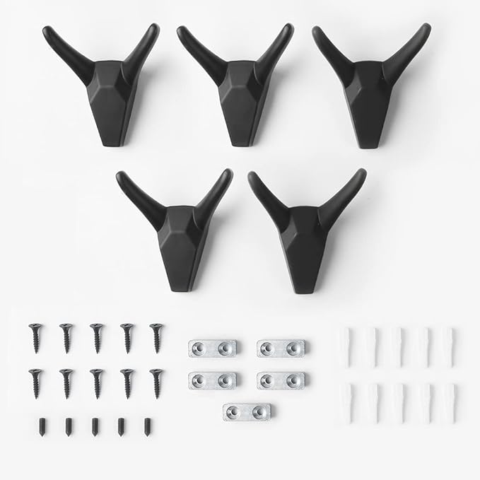 Coat Hooks Hat Hooks Wall Mounted for Hanging Clothes, Heavy Duty Modern Towel Rack Black, 5 Pack-NeatNest