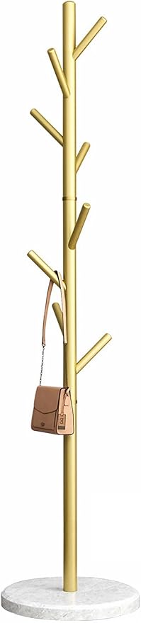 Freestanding Coat Rack with Natural Marble Base, 7 Heavy-Duty Hooks, Adjustable Height for Bedroom/Office/Hallway (Gold)-NeatNest