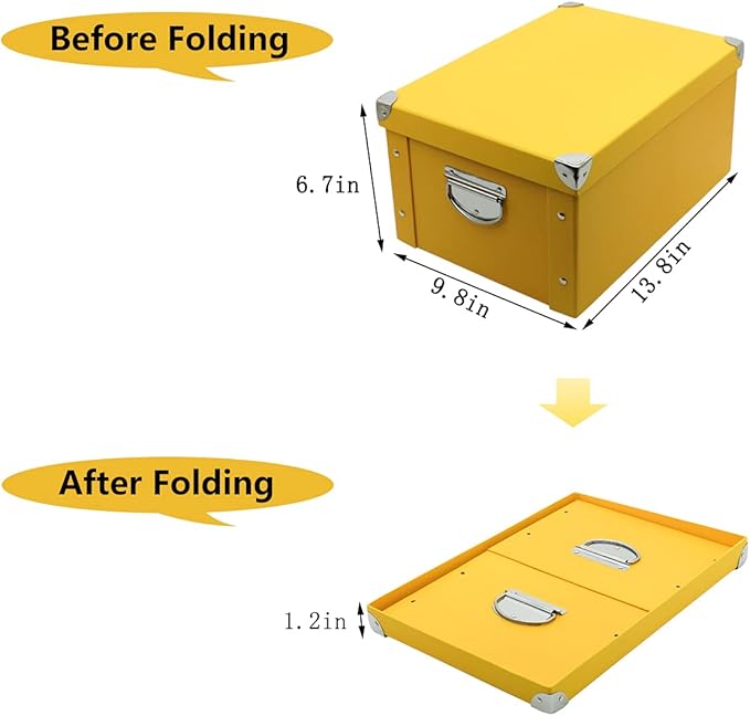 GUOZI Collapsible Storage Box, Decorative Memory Box with Lid & Metal Reinforced Corners, Cardboard File Bin with Handles, Organizer Gift Box for Keepsake Toy Photos Office Nursery Wardrobe Bookshelf-NeatNest