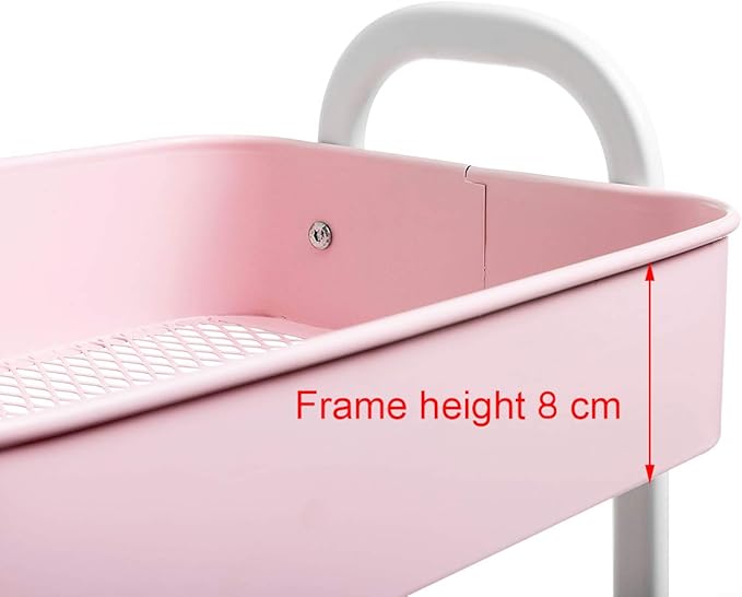 AGTEK Makeup Cart, Movable Rolling Organizer Cart, 3 Tier Metal Utility Cart, White - Pink-NeatNest