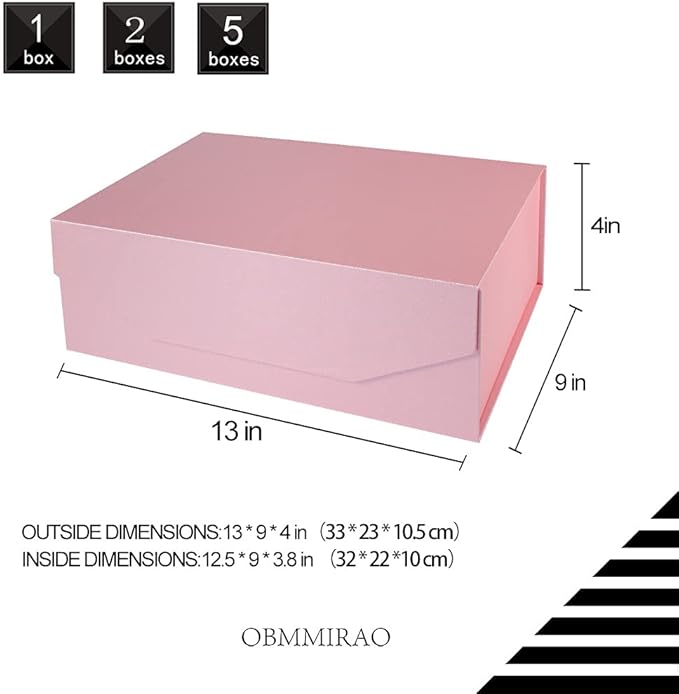 1Pcs Pink 13x9x4 Inch Upgrade Hard Large Gift Box with Lid, Foldable Magnetic Gift Boxes,Groomsman Box Bridesmaid Proposal Box, Reusable Gift Boxes for Clothes-NeatNest