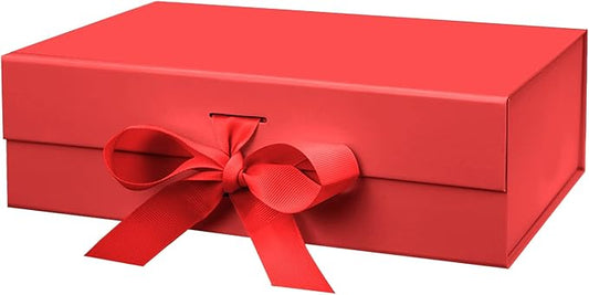 10.5"X7.5"X3.1" Red Magnetic Gift Box with Lid and Ribbon for Presents-NeatNest
