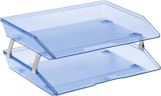 Acrimet Facility 2 Tier Letter Tray, Side Load, Letter Size/A4, Desktop File Organizer, Plastic (Clear Blue Color)-NeatNest