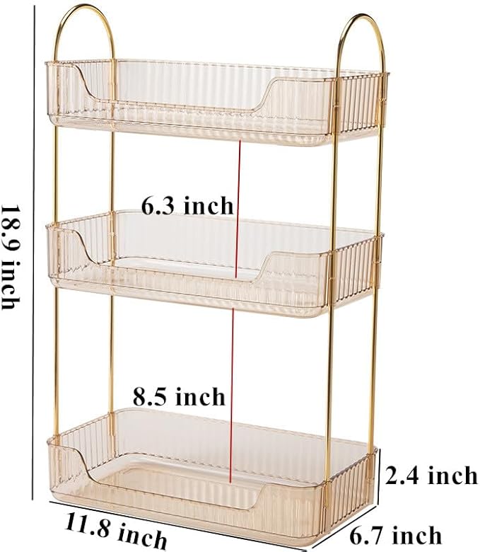 Bathroom Organizer Countertop, Vanity Trays for Bathroom, Skincare Makeup Organizer Shelf, Vanity Organizer, Bathroom Counter Shelf for Cosmetics, Toiletries, Lotions, Perfumes (3 Tiers, Amber)-NeatNest