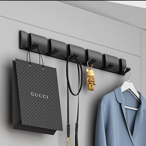 Black Wall Coat Rack with 6 Hooks, 19.1 Inch Waterproof Heavy Duty Coat Hooks, Folding Hideaway Towel Hanger Hooks for Entryway, Door, Bathroom, Bedroom-NeatNest