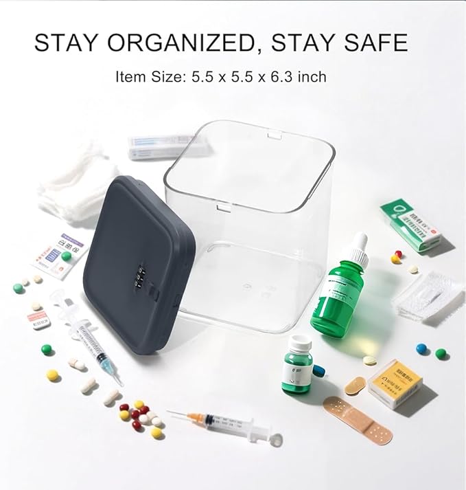Clear Lock Box for Medicine Safe,Food, Snacks, Phone - Secure Lockable Storage Container Tank with Combination for Kitchen, Office, School, Hospital (5.6×5.6×6.3 Inch)-NeatNest