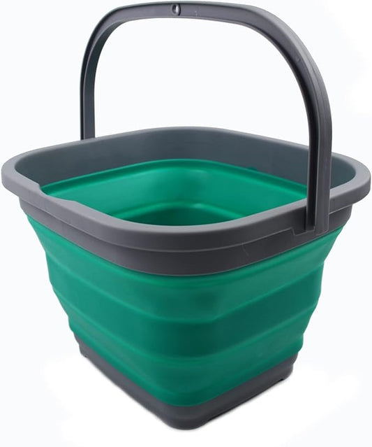 SAMMART 11L (2.9 Gallon) Collapsible Rectangular Handy Bucket (1, Dark Grey/Bluish-Green)-NeatNest